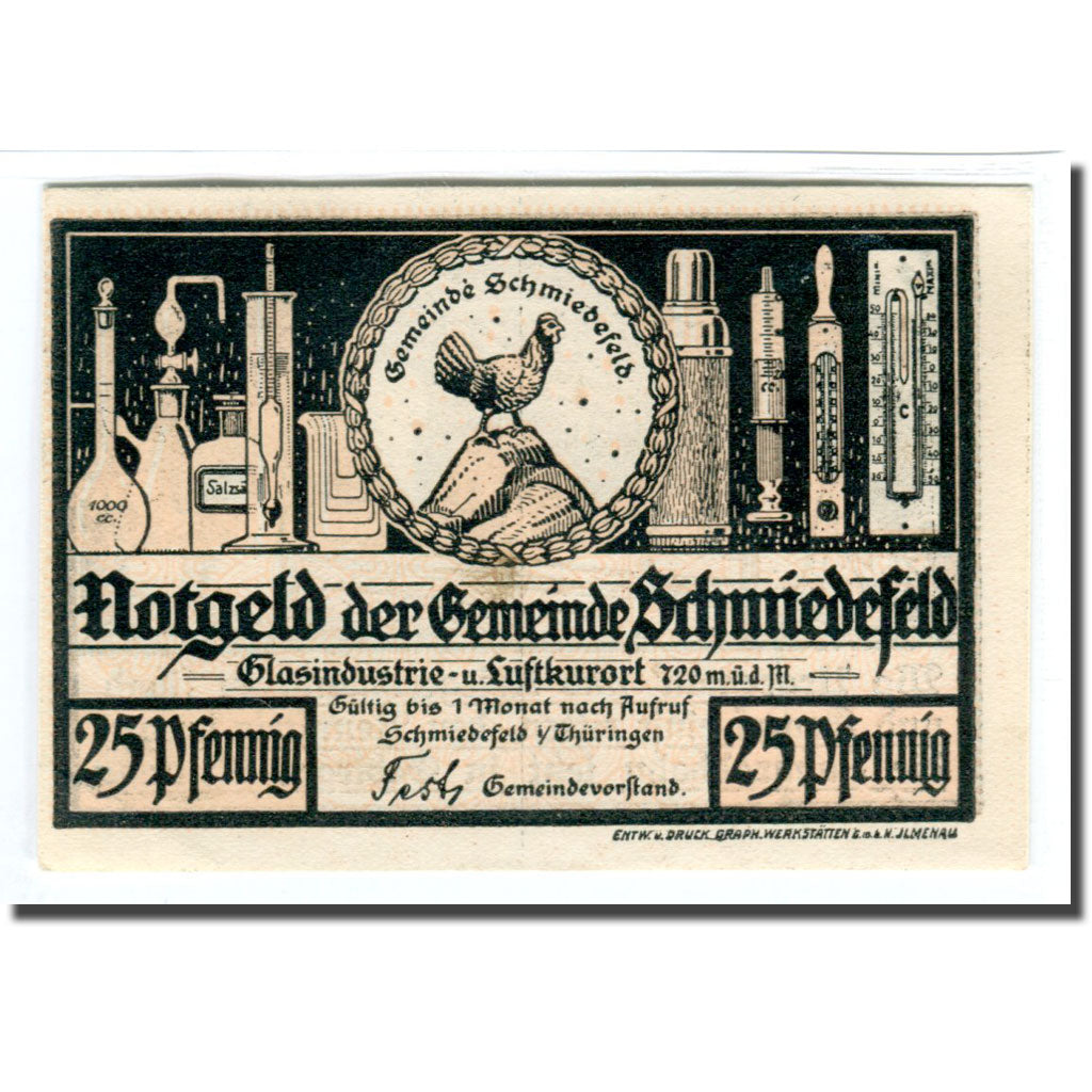 Geldschein, Deutschland, Schmiedfeld Gemeinde, 25 Pfennig, paysage, 1921, UNZ-