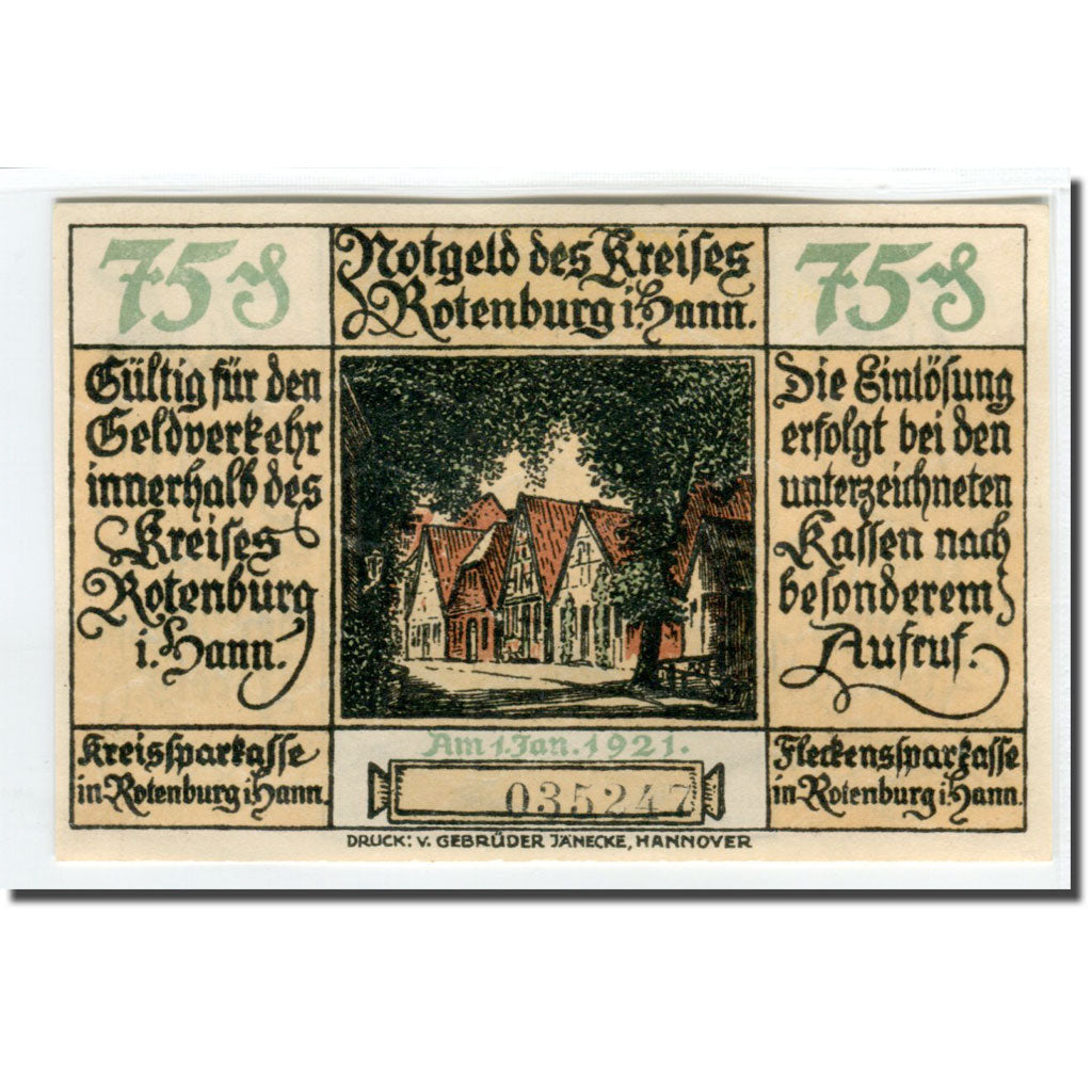 Banknote, Germany, Rotenburg i Hann, 75 Pfennig, personnage, 1921, 1921-01-01
