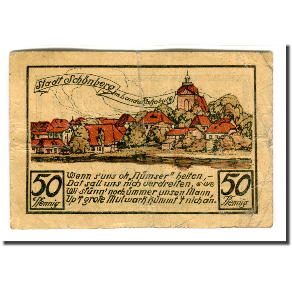 Banconote, Germania, Schönberg, 50 Pfennig, paysage, 1921, BB, Mehl:1195.1