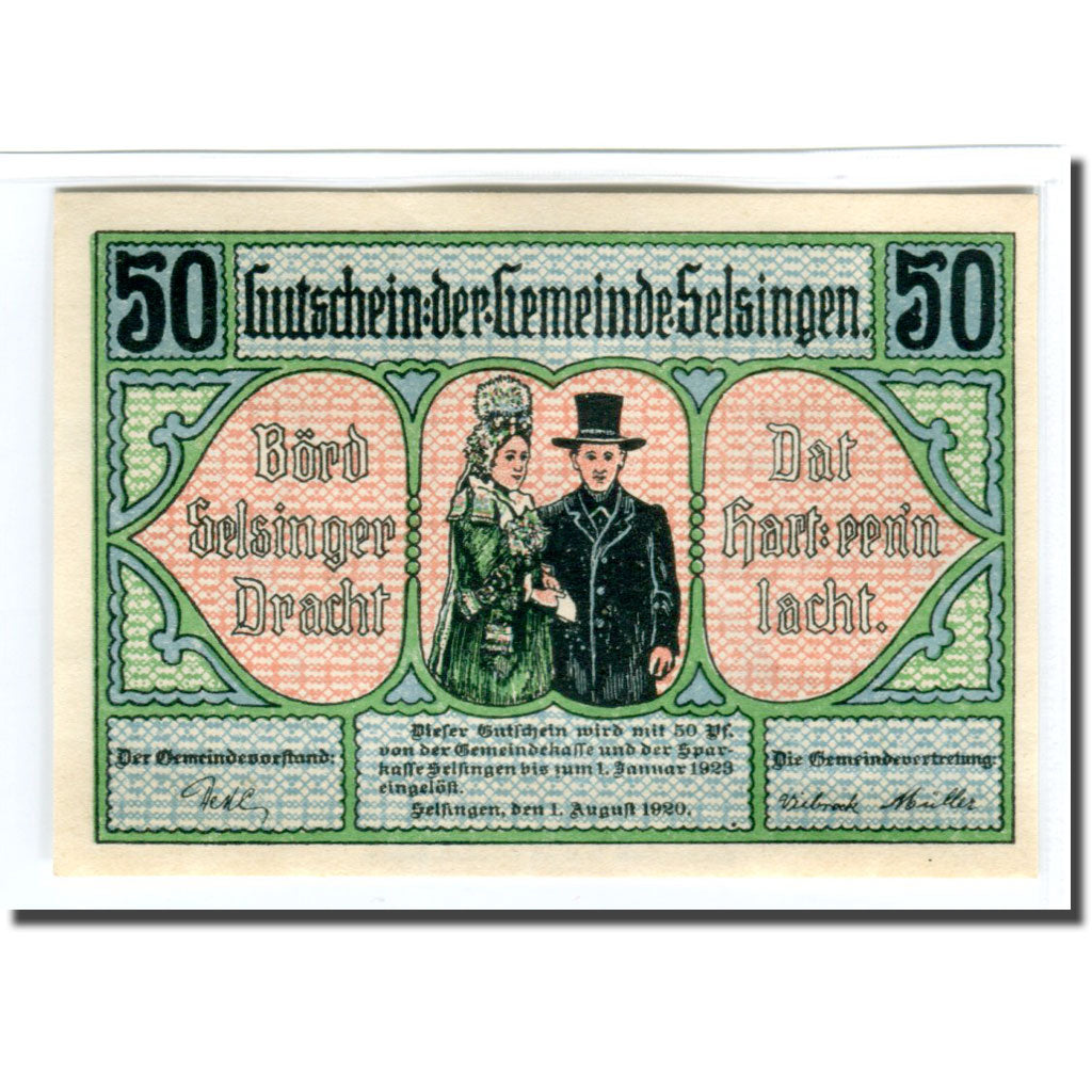 Banknote, Germany, Selsingen, 50 Pfennig, paysage, 1920, 1920-08-01, UNC(63)
