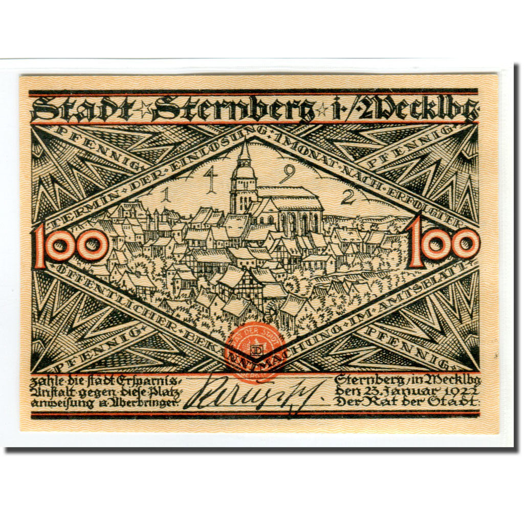 Billet, Allemagne, Sternberg Stadt, 100 Pfennig, personnage, 1922, 1922-01-23