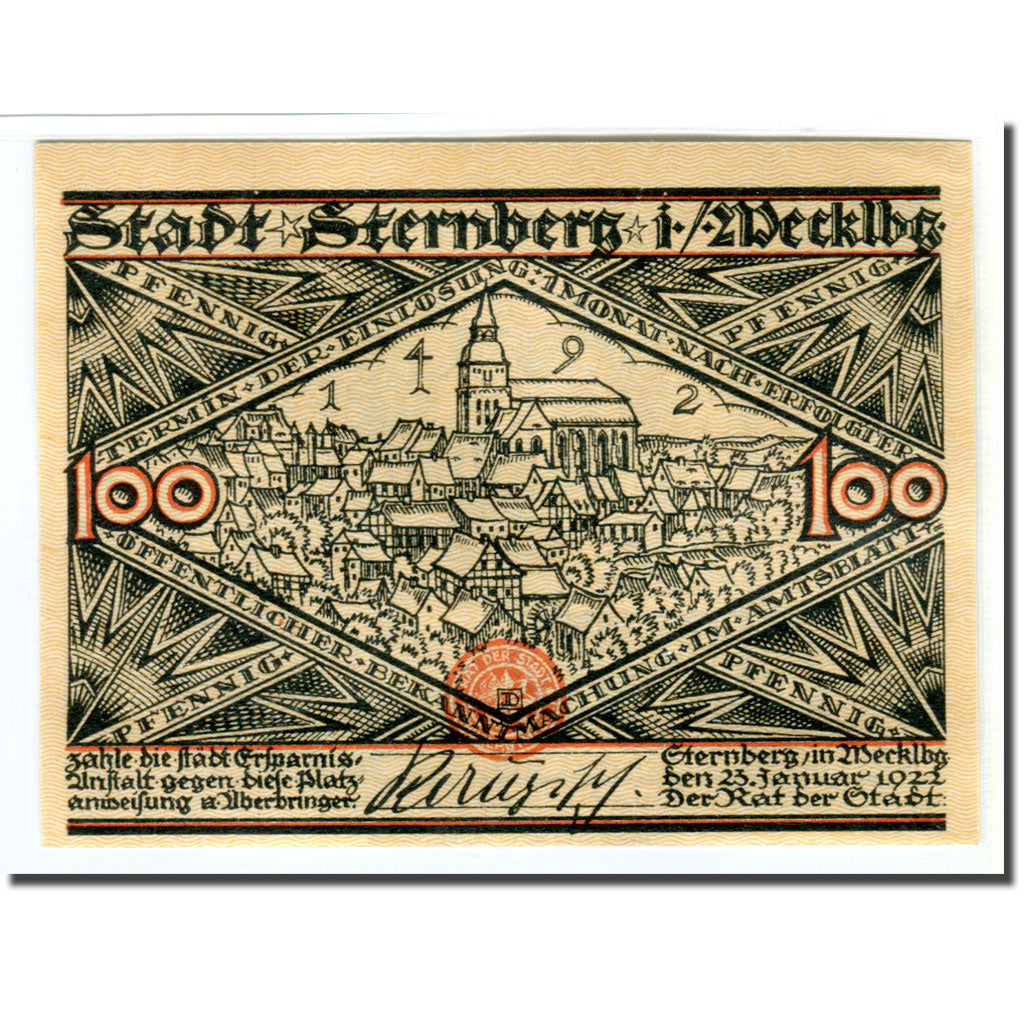 Banconote, Germania, Sternberg Stadt, 100 Pfennig, personnage 2, 1922