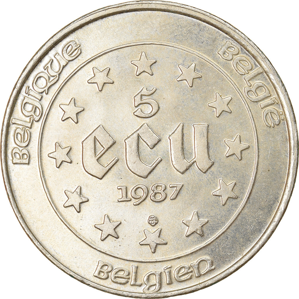 Moneta, Belgia, 5 Ecu, 1987, MS(60-62), Srebro, KM:166