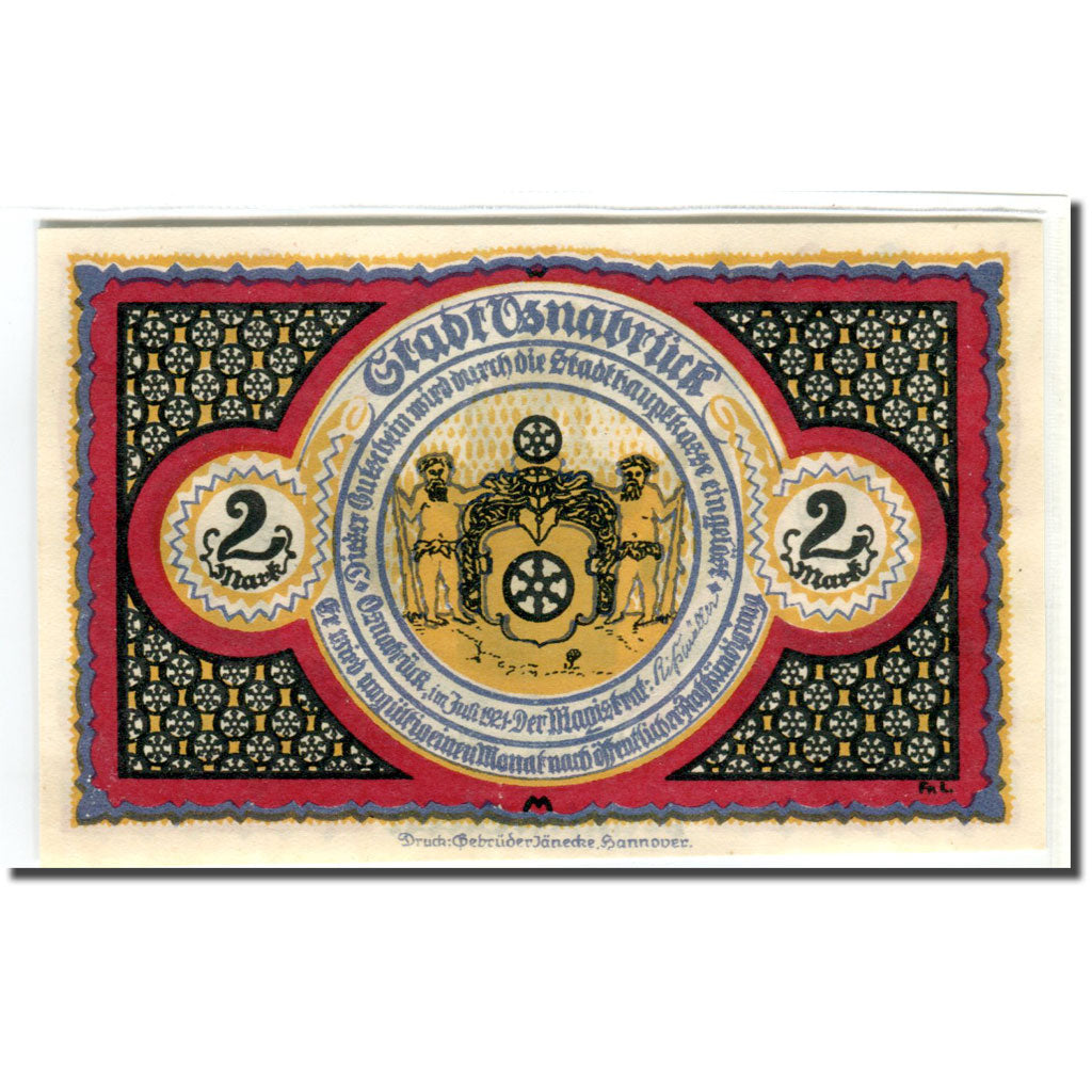 Biljet, Duitsland, Osnabruck, 2 Mark, Monument, 1921, SPL, Mehl:1032.1