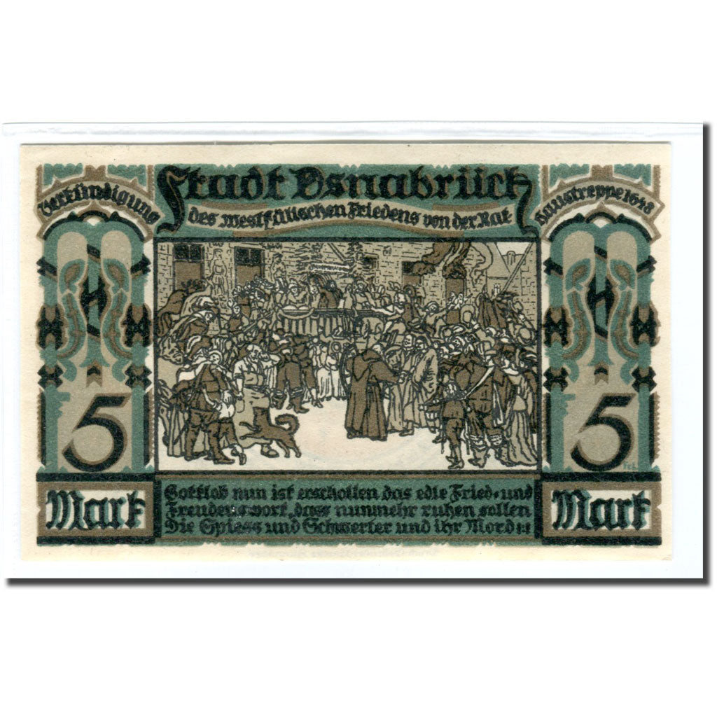Banknote, Germany, Osnabruck, 5 Mark, personnage, 1921, UNC(63), Mehl:1032.1