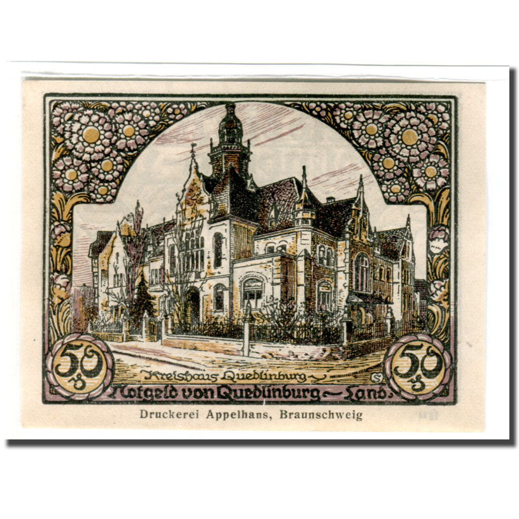 Banknote, Germany, Quedlinburg Stadt, 50 Pfennig, batiment 1, 1921, UNC(63)