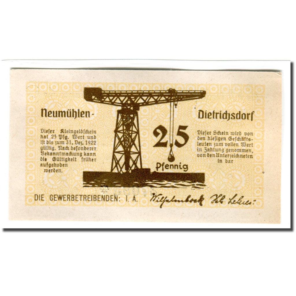 Banknote, Germany, Neumühlen-Dietrichsdorf, 25 Pfennig, grue, 1922, 1922-12-31