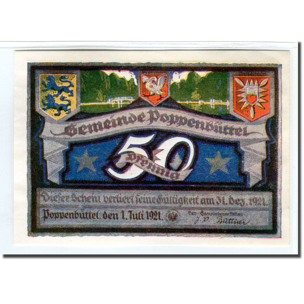 Banknote, Germany, Poppenbüttel, 50 Pfennig, paysage, 1921, 1921-07-01