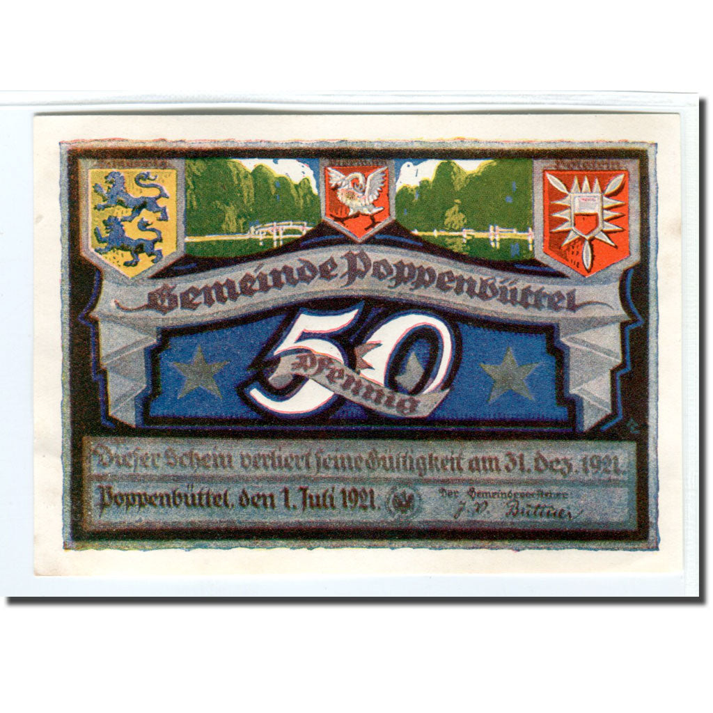 Banknot, Niemcy, Poppenbüttel, 50 Pfennig, paysage 5, 1921, 1921-07-01