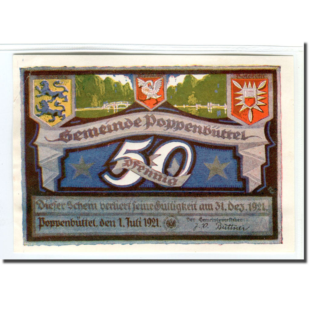 Geldschein, Deutschland, Poppenbüttel, 50 Pfennig, paysage 7, 1921, 1921-07-01