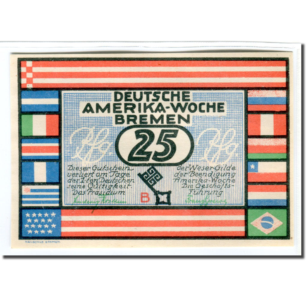 Banknote, Germany, Bremen Deutsche Amerika Woche, 25 Pfennig, paysage, 1922