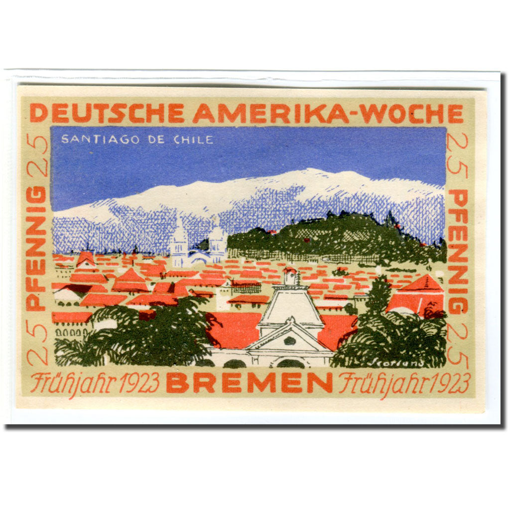 Banknote, Germany, Bremen Deutsche Amerika Woche, 25 Pfennig, paysage, 1922