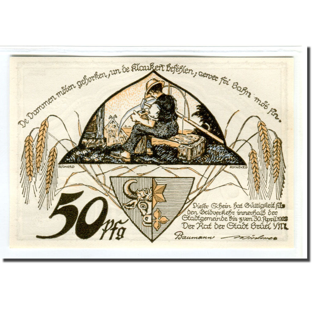 Banknote, Germany, Brüel, 50 Pfennig, personnage, 1922, UNC(63), Mehl:191.1