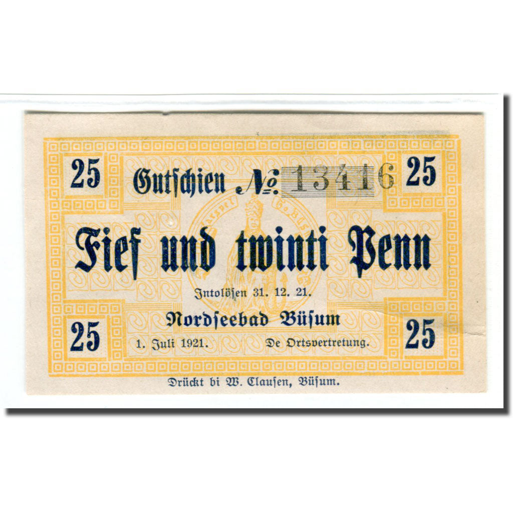 Geldschein, Deutschland, Büsum, 25 Pfennig, personnage, 1921, 1921-07-01, UNZ-