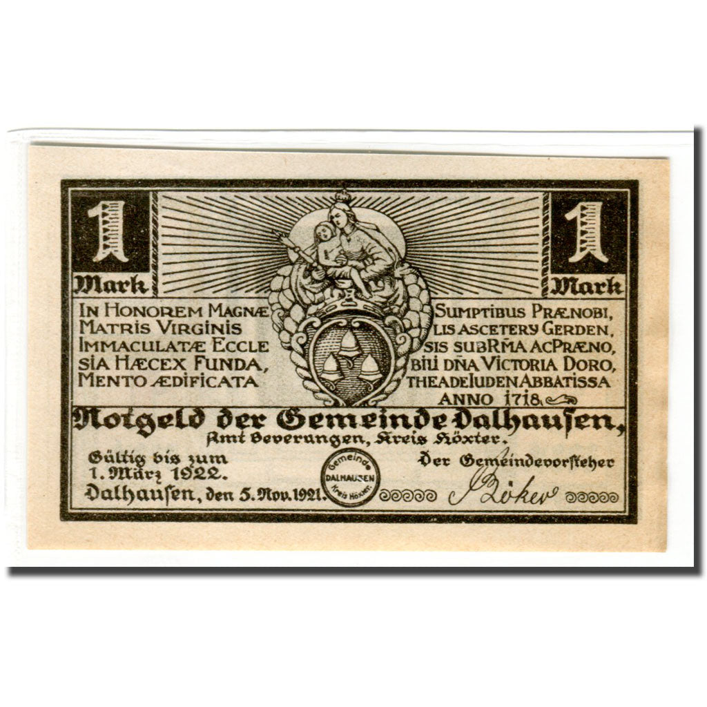 Banknote, Germany, Dalhausen, 1 Mark, personnage, 1921, 1921-11-05, UNC(63)