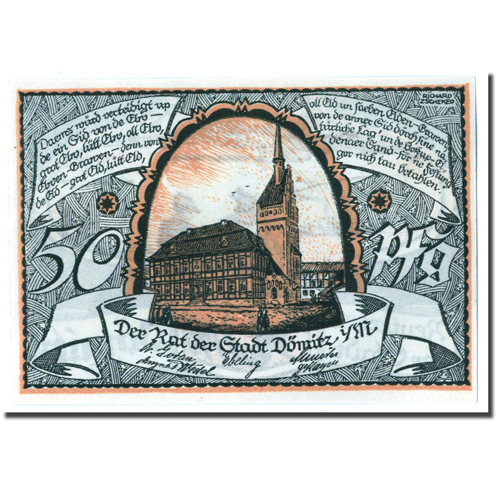 Banknote, Germany, Domitz Stadt, 50 Pfennig, personnage, 1922, UNC(63)