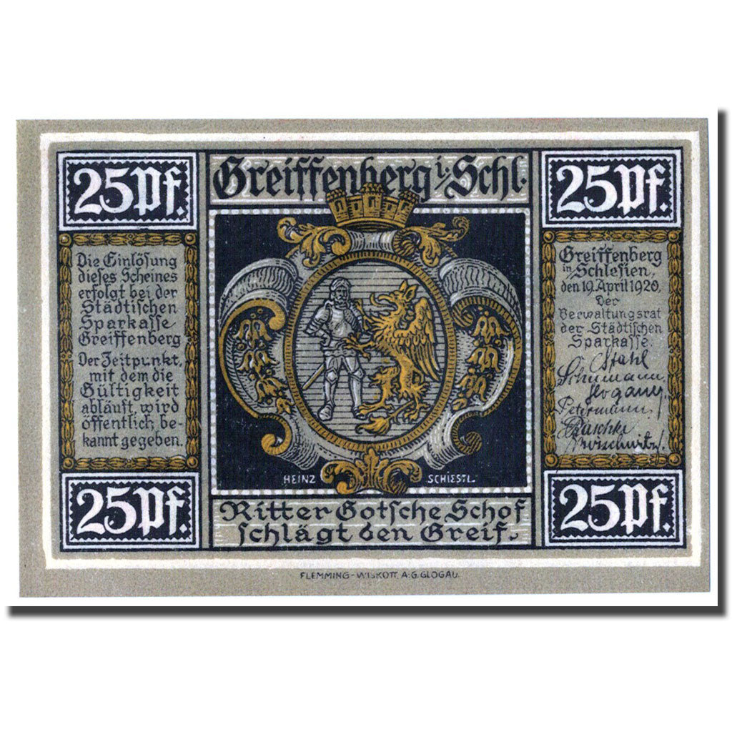 Banknote, Germany, Greiffenberg, 25 Pfennig, personnage, 1920, 1920-04-19