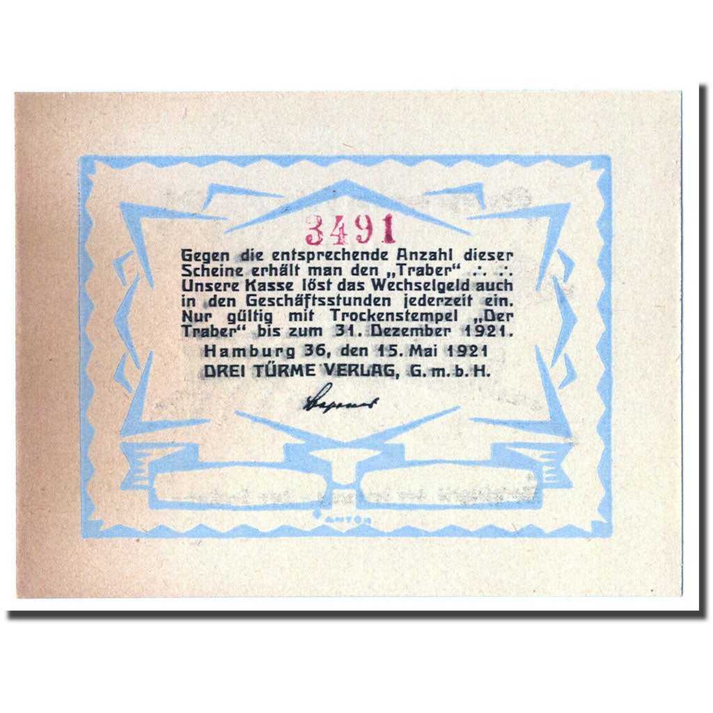 Banknote, Germany, Hamburg, 60 Pfennig, cavalier, 1921, 1921-12-31, UNC(63)