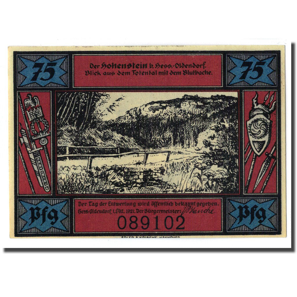 Banconote, Germania, Hessisch Oldendorf, 75 Pfennig, personnage, 1921