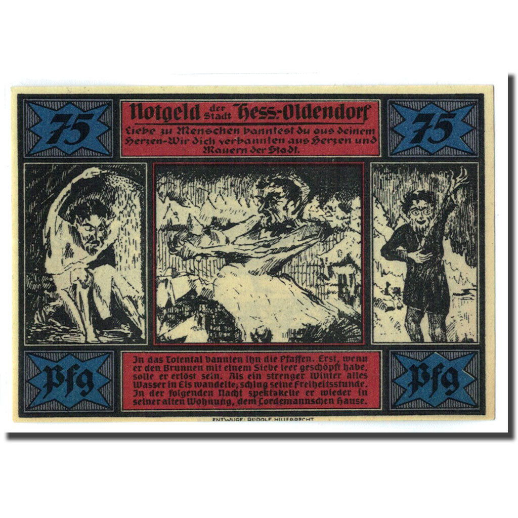 Banconote, Germania, Hessisch Oldendorf, 75 Pfennig, personnage, 1921