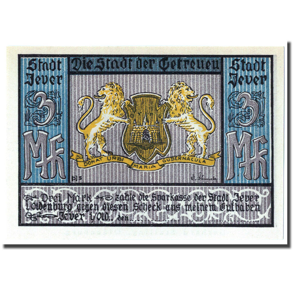 Billete, Alemania, Jever, 3 Mark, vache, 1922, SC, Mehl:661A.6