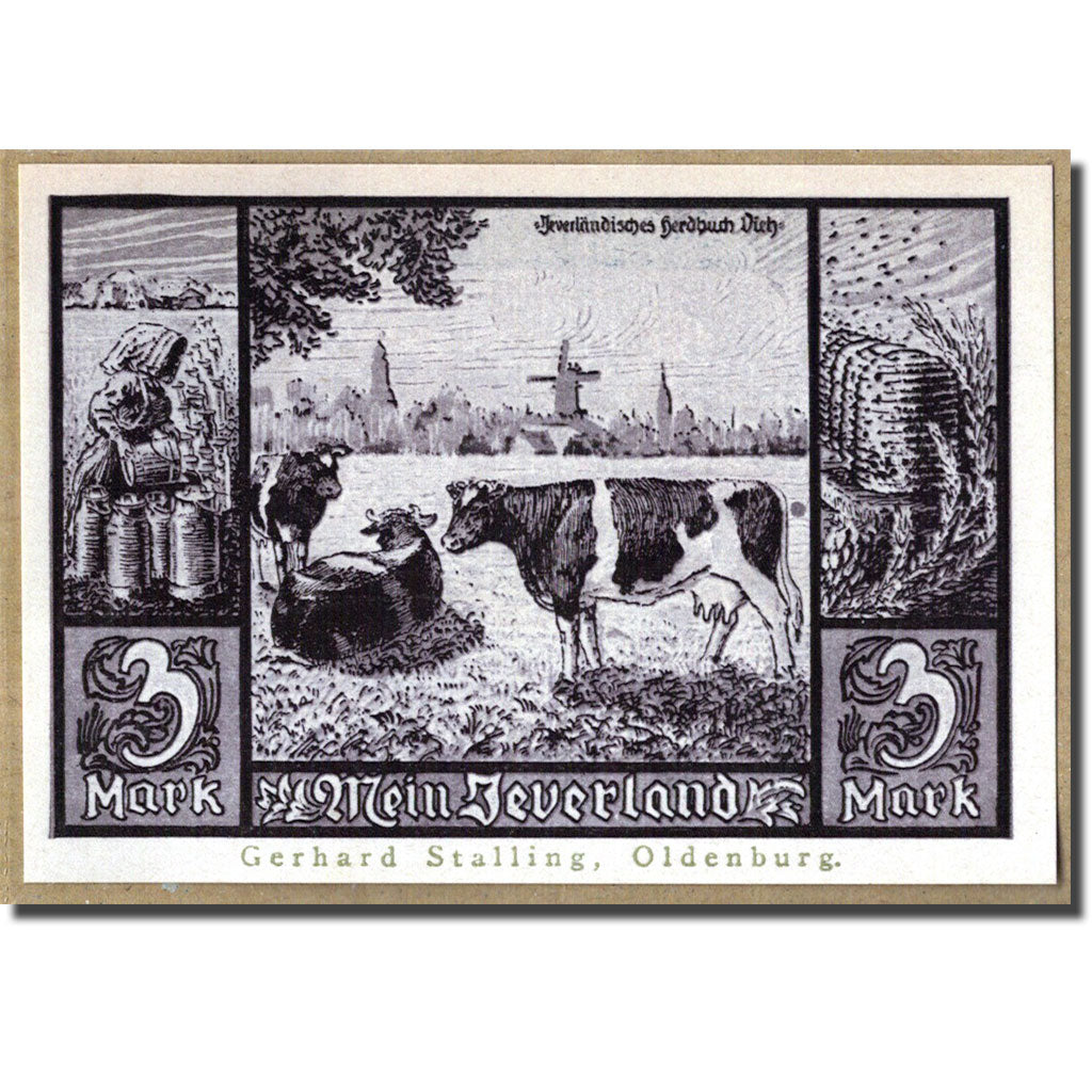 Billete, Alemania, Jever, 3 Mark, vache, 1922, SC, Mehl:661A.6