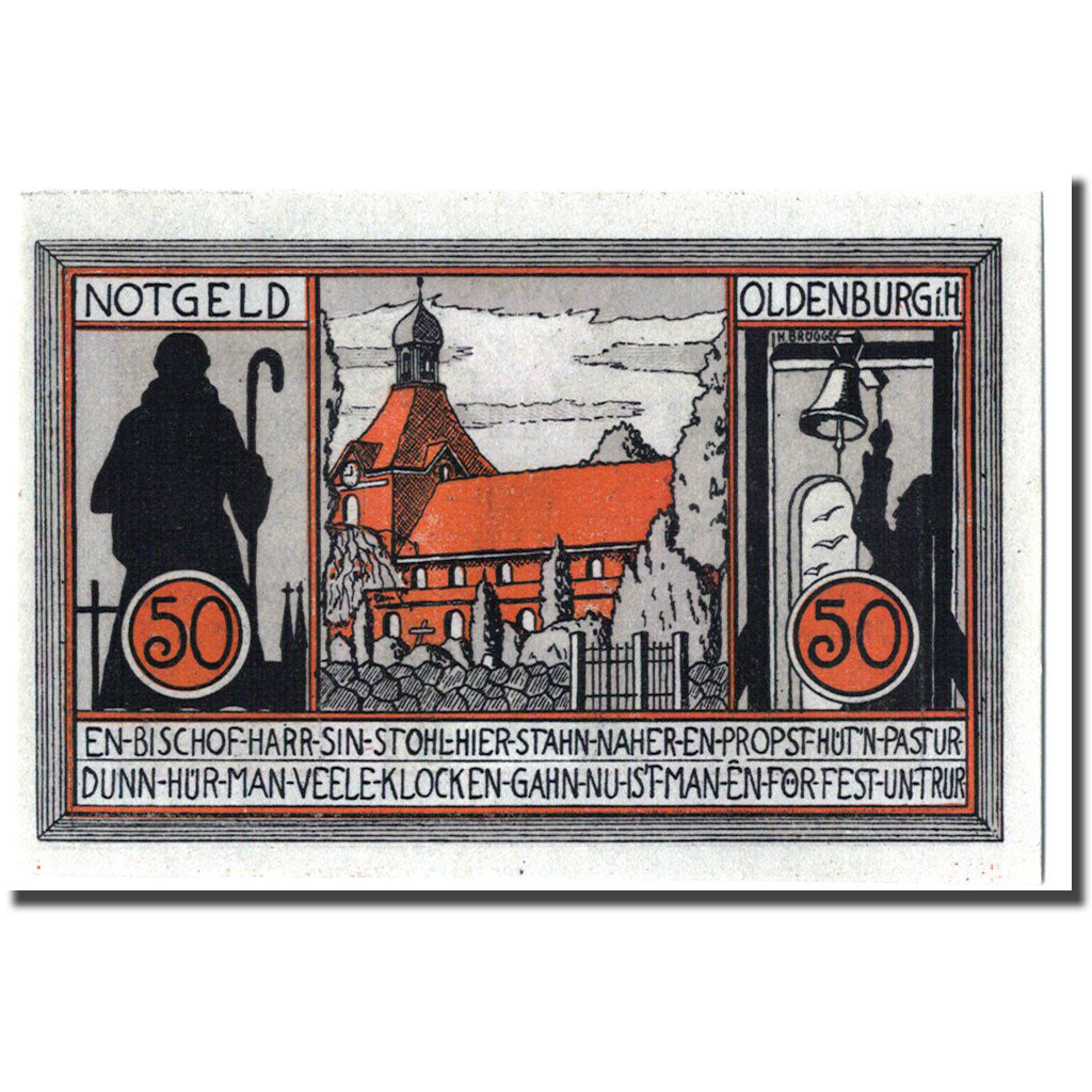 Banknote, Germany, Oldenburg i. Holstein Stadt, 50 Pfennig, Eglise, 1921