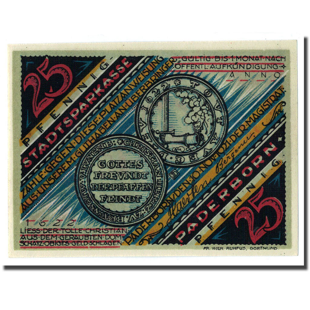 Banknote, Germany, Paderborn, 25 Pfennig, personnage, 1921, 1921-11-10, UNC(63)
