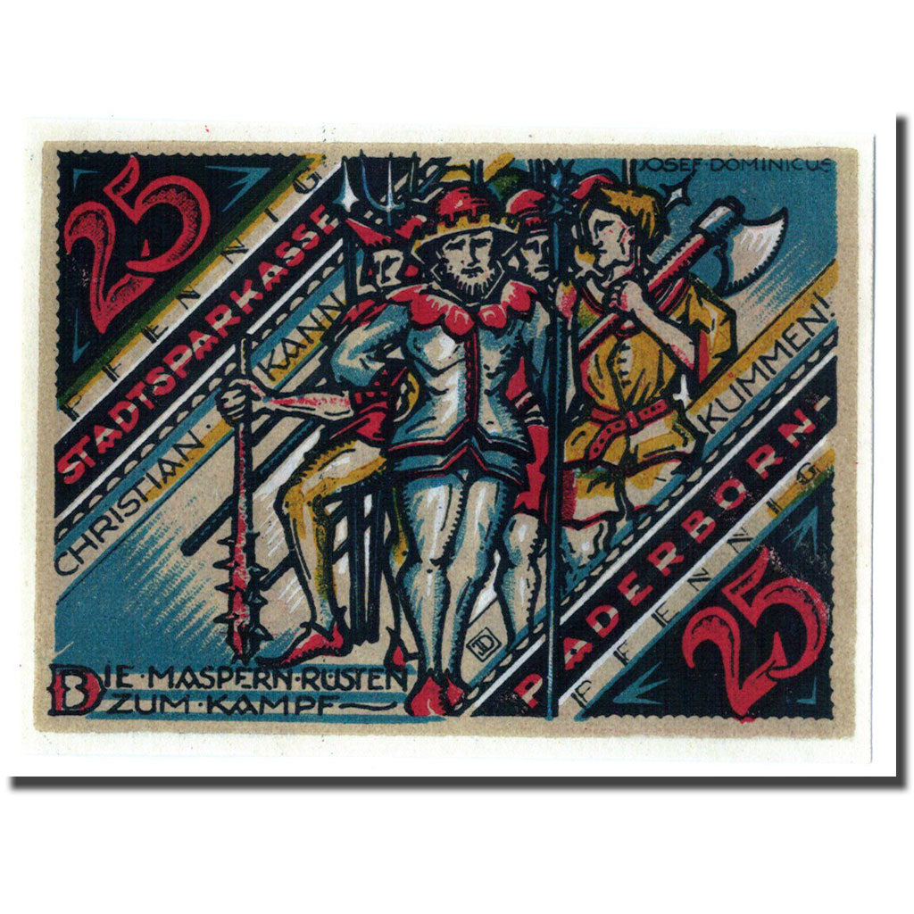 Banknote, Germany, Paderborn, 25 Pfennig, personnage, 1921, 1921-11-10, UNC(63)