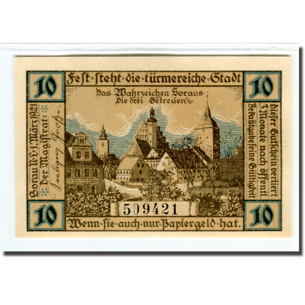 Banknote, Germany, Sorau .NL, 10 Pfennig, Blason, 1921, 1921-03-01, UNC(63)