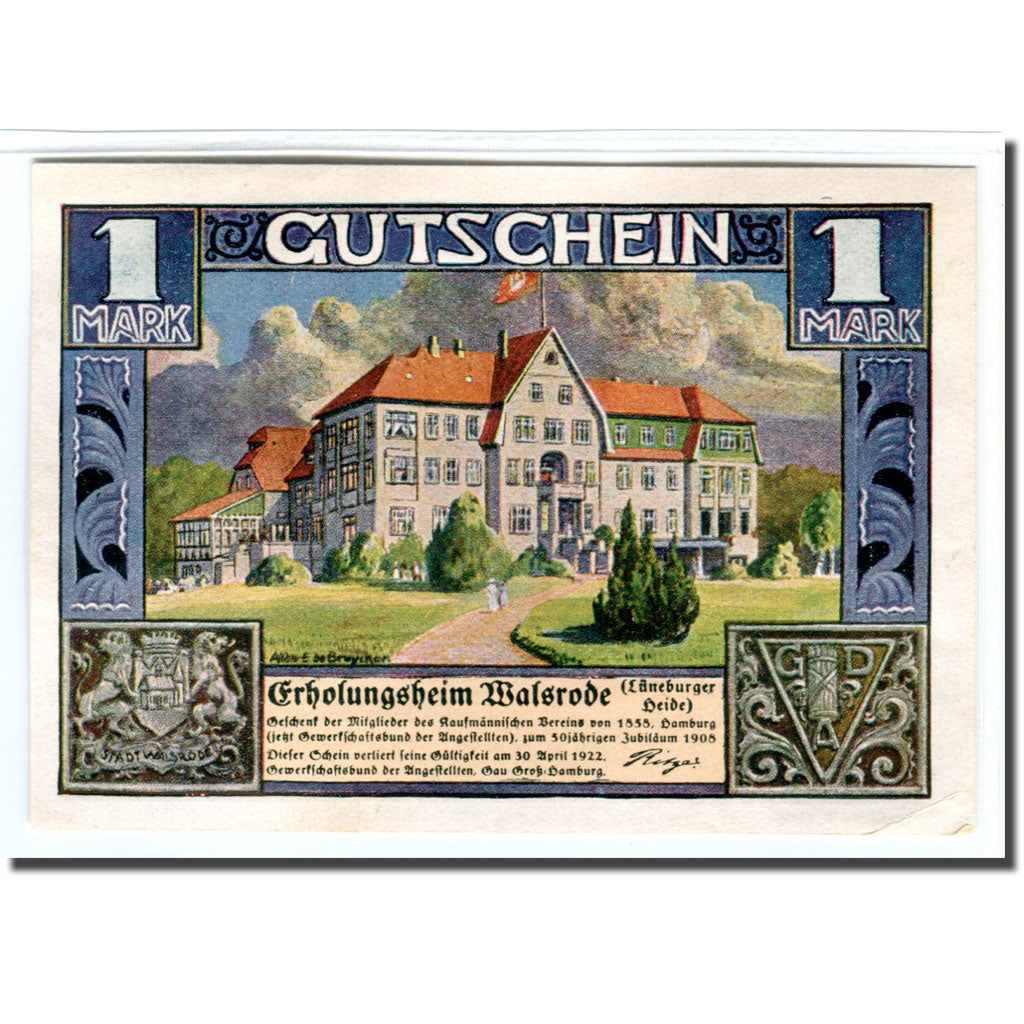 Banknote, Germany, Walsrode, 1 Mark, personnage 1, 1922, 1922-04-30, UNC(63)