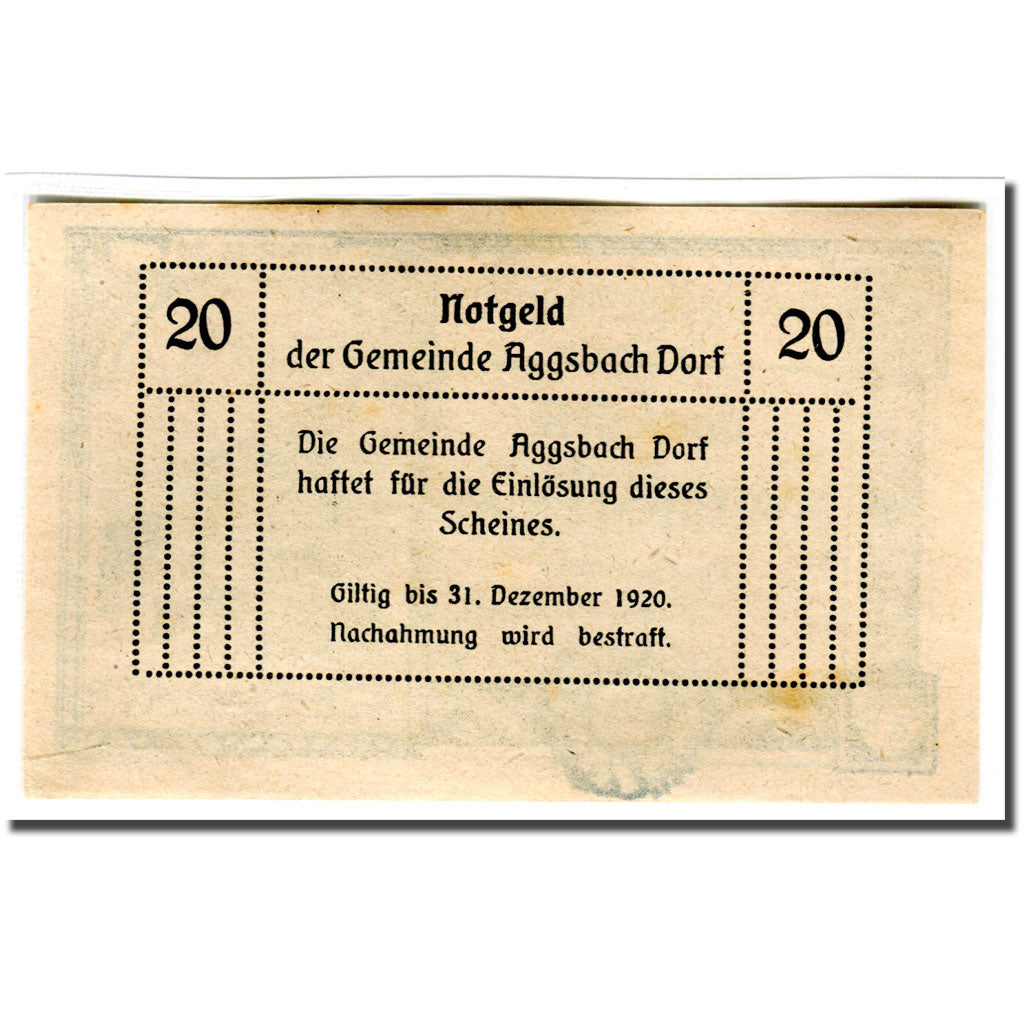 Billete, Austria, Aggsbach Dorf, 20 Heller, Texte, 1920, SC, Mehl:8