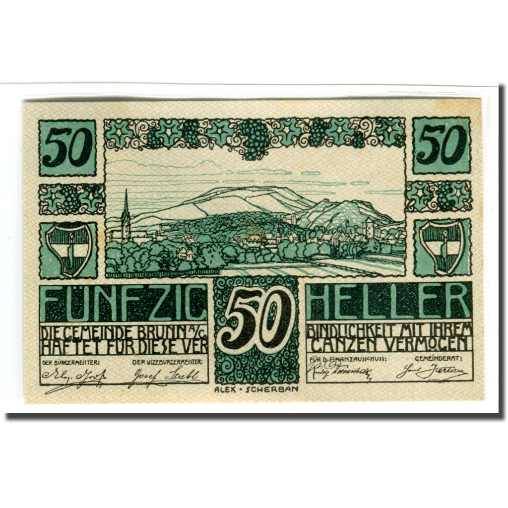 Banknote, Austria, Brunn am Gebirge, 50 Heller, Texte, 1920, 1920-06-16