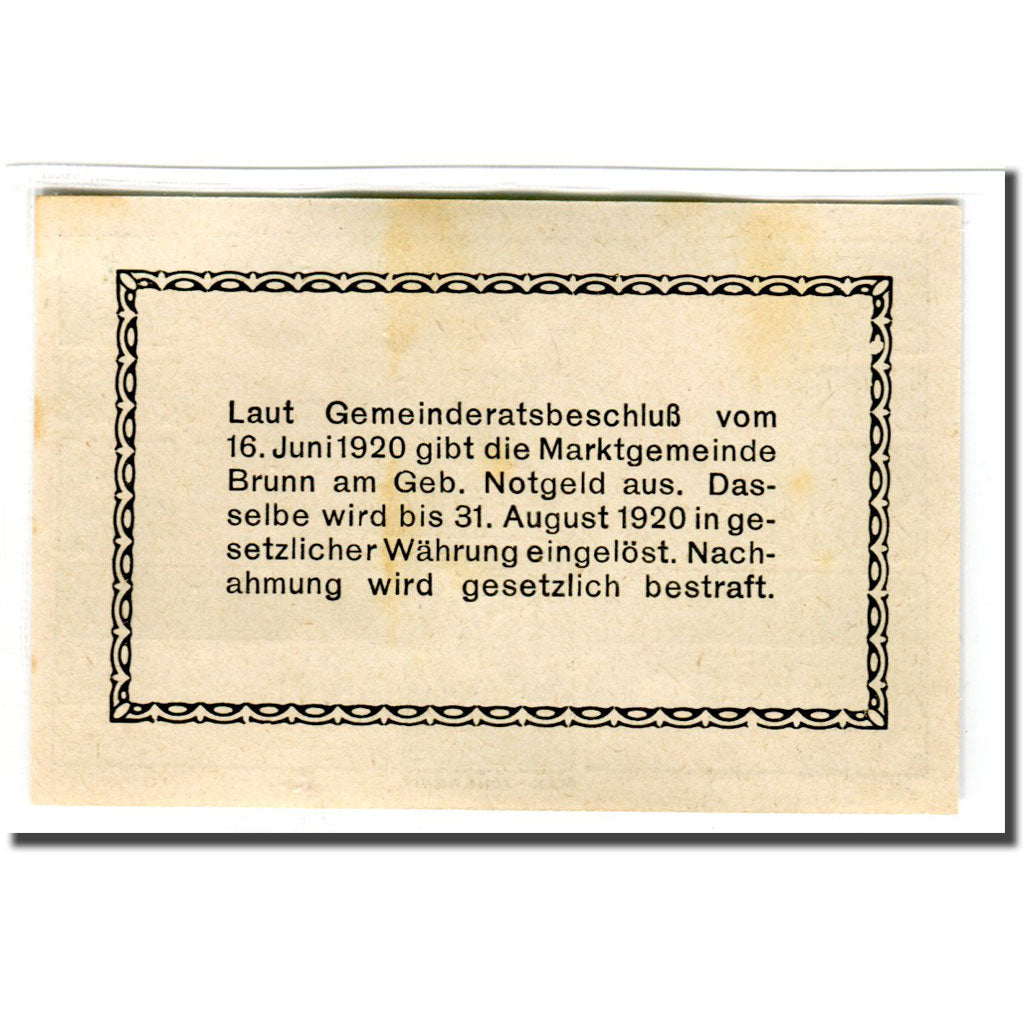 Banknote, Austria, Brunn am Gebirge, 50 Heller, Texte, 1920, 1920-06-16