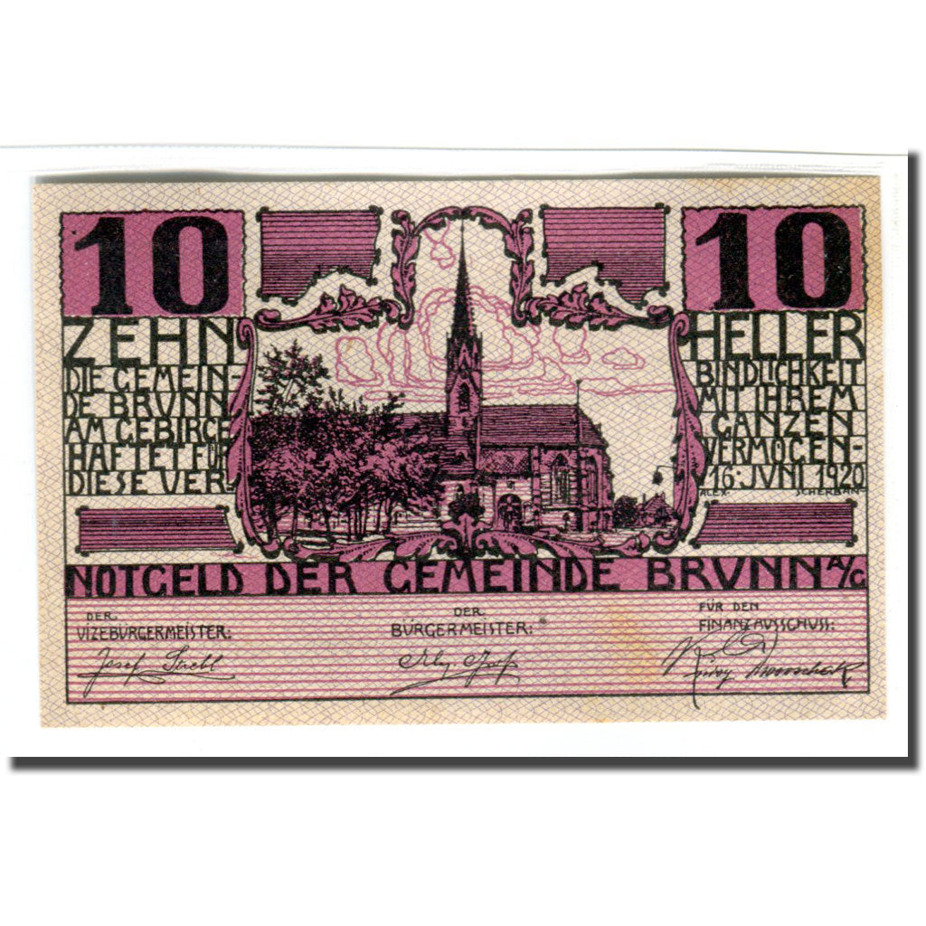 Biljet, Oostenrijk, Brunn am Gebirge, 10 Heller, Texte 2, 1920, 1920-06-16, SPL