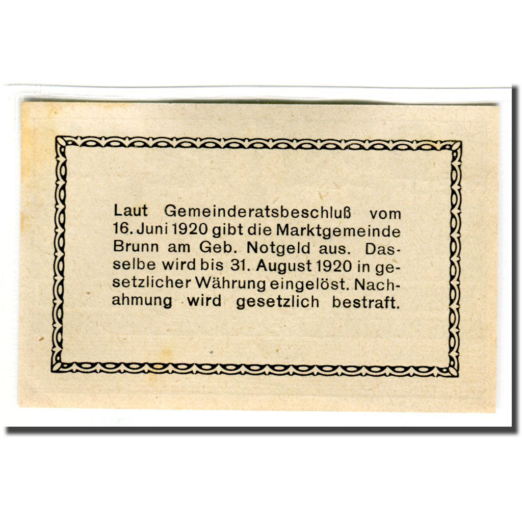 Biljet, Oostenrijk, Brunn am Gebirge, 10 Heller, Texte 2, 1920, 1920-06-16, SPL