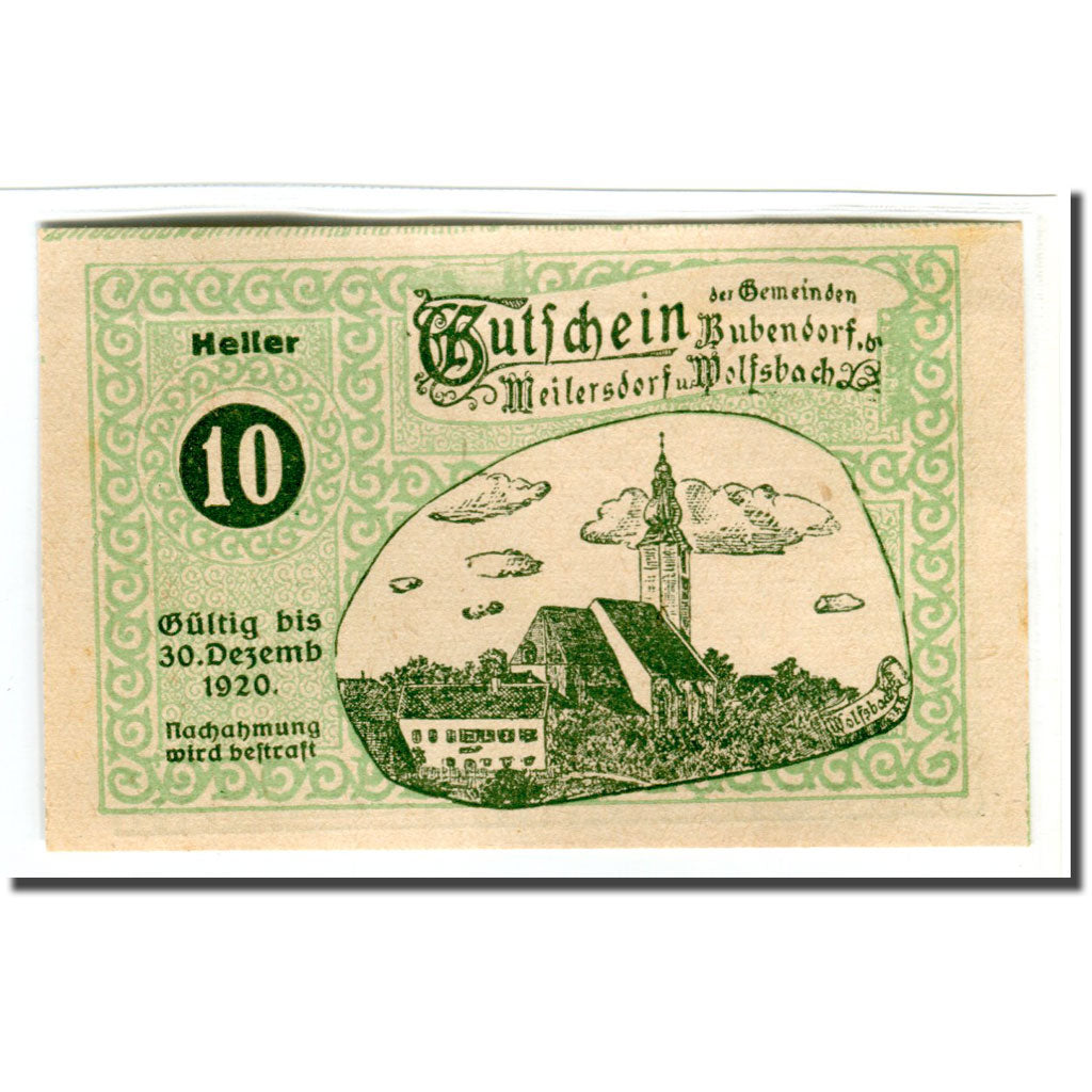 Billete, Austria, Bubendorf, 10 Heller, chevalier, 1920, 1920-04-01, SC