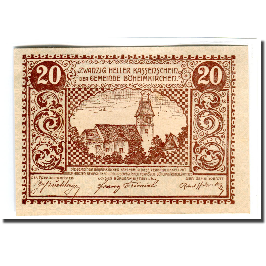 Banknote, Austria, Böheimkirchen, 20 Heller, texte 1, 1920, 1920-05-05