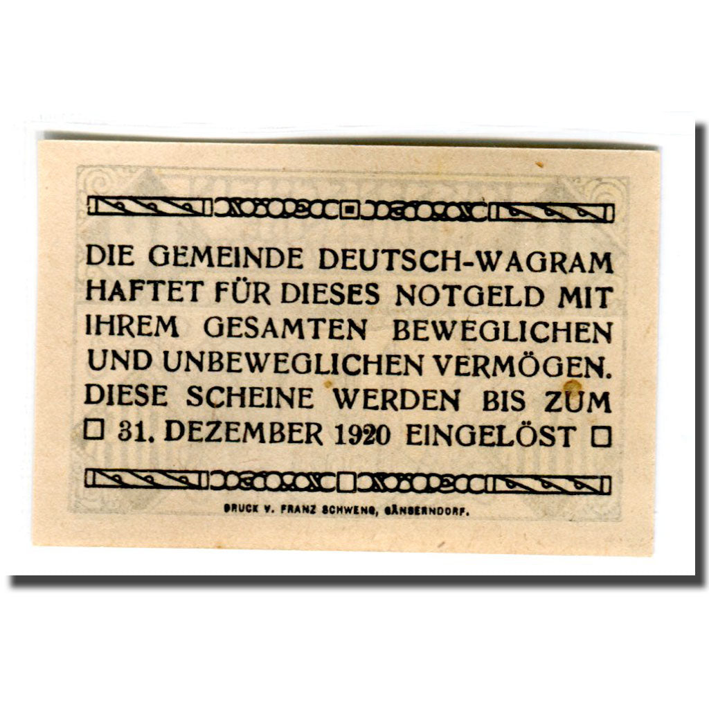 Banknote, Austria, Deutsch-Wagram, 10 Heller, Texte, 1920, UNC(63), Mehl:121bE