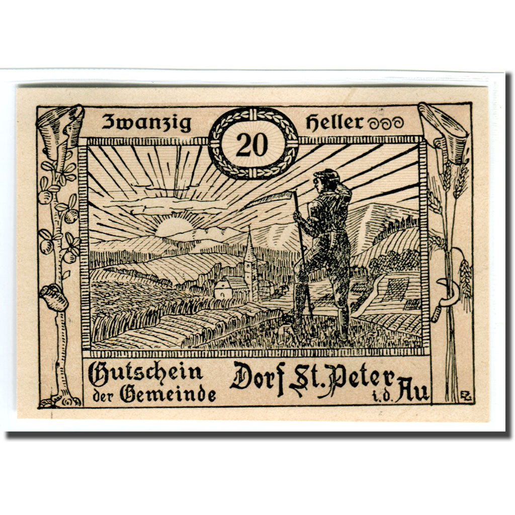 Banknote, Austria, St. Peter in der Au N.Ö. Dorf, 20 Heller, texte 1, 1920