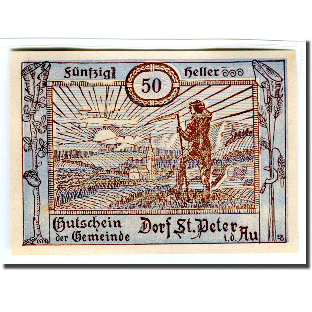 Banknote, Austria, St. Peter in der Au N.Ö. Dorf, 50 Heller, Texte 2, 1920