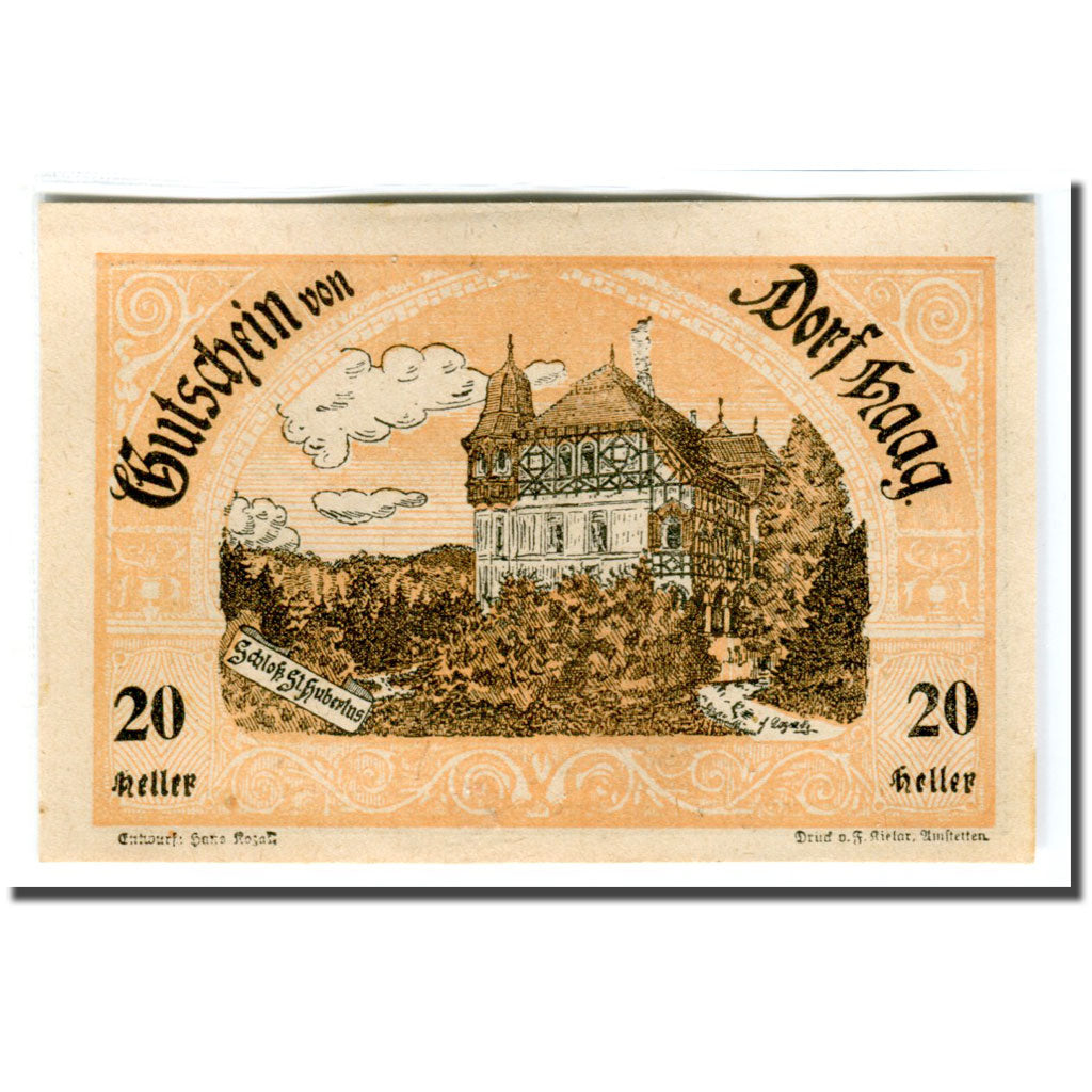 Banknote, Austria, Dorf Haag, 20 Heller, Batiment, 1920, UNC(63), Mehl:317c