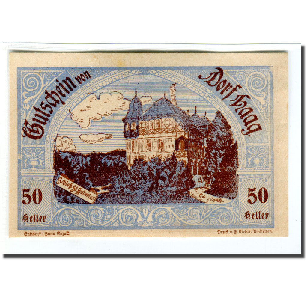 Banknote, Austria, Dorf Haag, 50 Heller, batiment 1, 1920, UNC(63), Mehl:317c