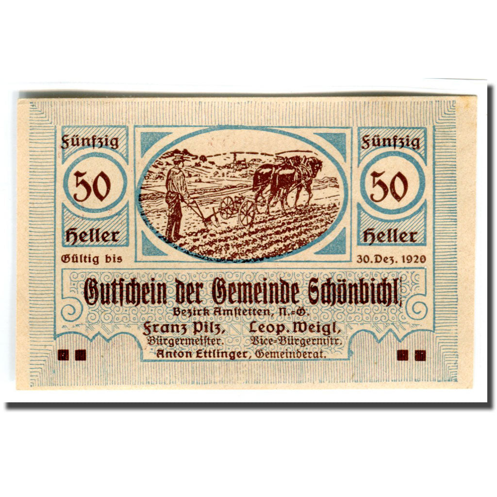 Banknote, Austria, Schonbichl, 50 Heller, texte 1, 1920, 1920-03-21, UNC(63)