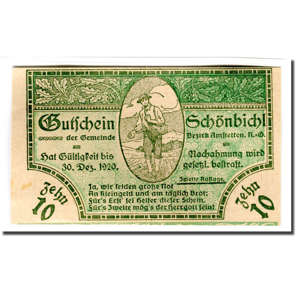 Banknote, Austria, Schonbichl, 10 Heller, Texte 4, 1920, 1920-03-21, UNC(63)