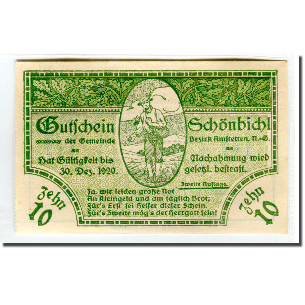 Banknote, Austria, Schonbichl, 10 Heller, Texte  5, 1920, 1920-03-21, UNC(63)