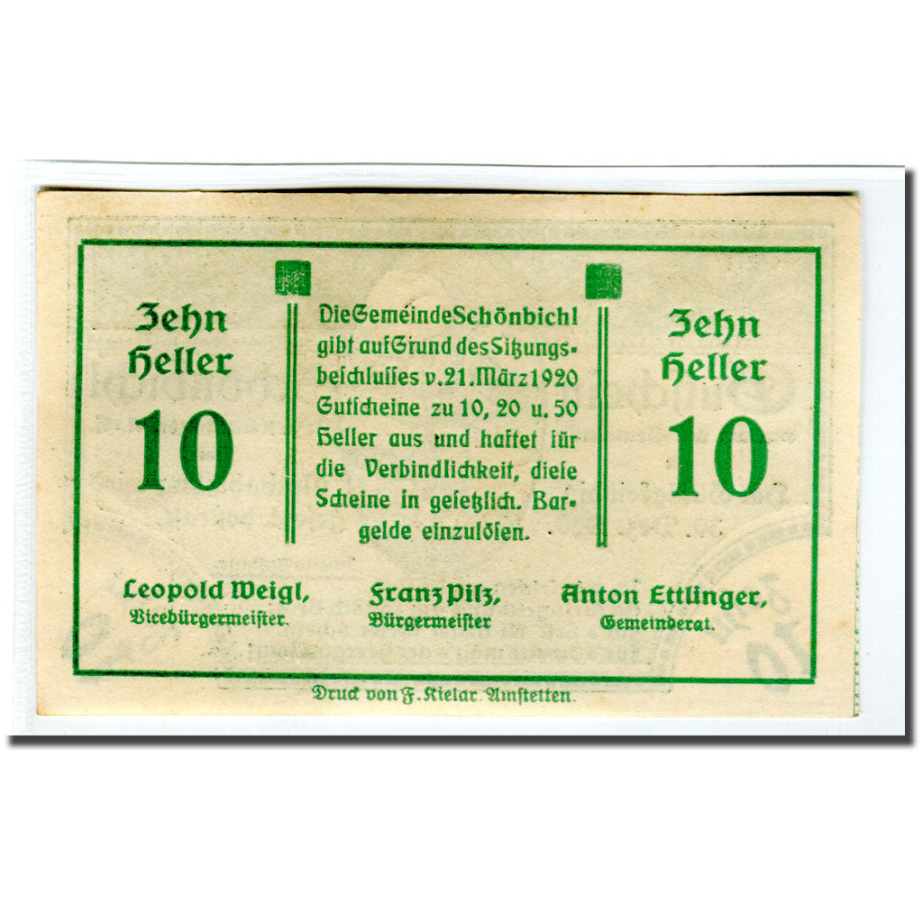Banknote, Austria, Schonbichl, 10 Heller, Texte  5, 1920, 1920-03-21, UNC(63)