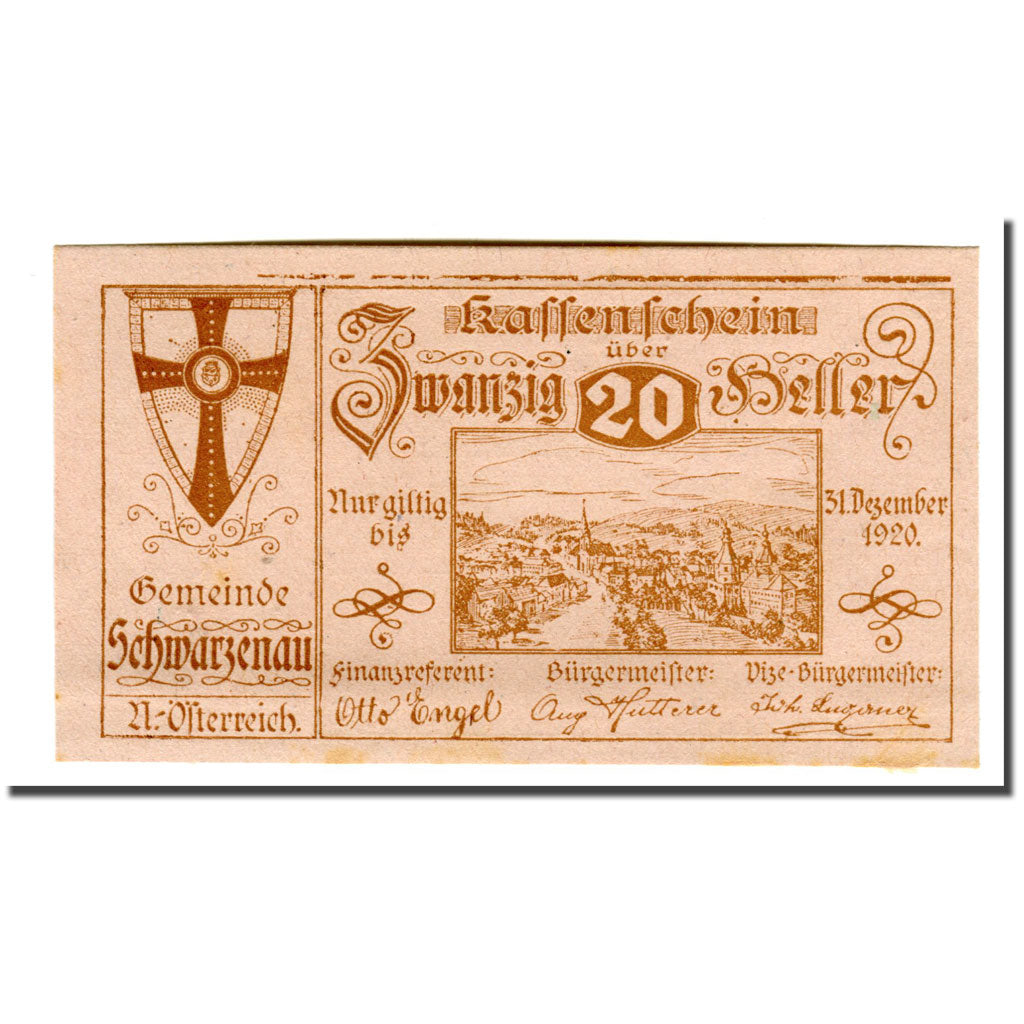 Banknote, Austria, Schwarzenau, 20 Heller, Texte, 1920, 1920-06-01, UNC(63)