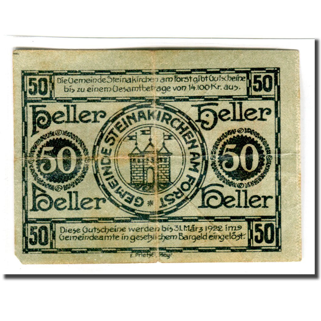 Banconote, Austria, Steinakirchen am Forst, 50 Heller, Blason, 1922, SPL-