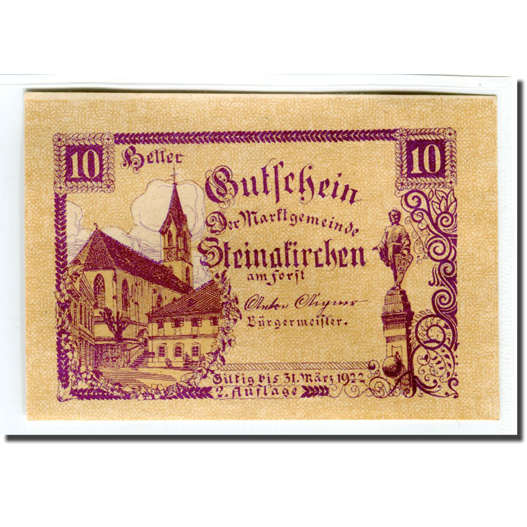 Banknote, Austria, Steinakirchen am Forst, 10 Heller, Texte, 1922, UNC(63)